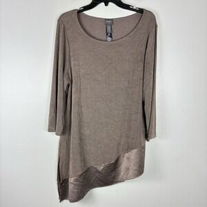 Chicos Travelers Tunic Top Womens sz 2 / Large Brown Long Sleeve Stretch